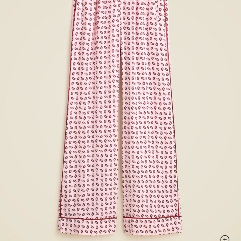 NWT JCrew Pink Paisley Satin pant with Contrast Trim